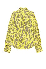 ERL Unisex Printed Button Up Shirt Woven in Yellow Flames, view 2, click to view large image.