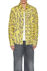 ERL Unisex Printed Button Up Shirt Woven in Yellow Flames, view 4, click to view large image.