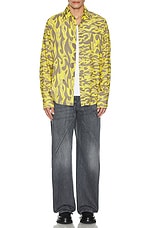 ERL Unisex Printed Button Up Shirt Woven in Yellow Flames, view 5, click to view large image.