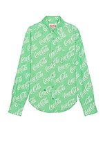 ERL Printed Button Up Shirt Woven in Green Coca Cola, view 1, click to view large image.