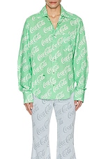 ERL Printed Button Up Shirt Woven in Green Coca Cola, view 4, click to view large image.