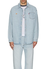 ERL Unisex Levis Overshirt Woven in Blue, view 4, click to view large image.