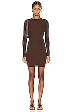 Eterne Long Sleeve Crewneck Mini Dress in Chocolate, view 1, click to view large image.