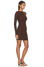 Eterne Long Sleeve Crewneck Mini Dress in Chocolate, view 2, click to view large image.
