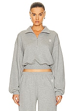 Eterne Cropped Half-Zip Sweatshirt in Heather Grey, view 1, click to view large image.