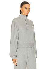 Eterne Cropped Half-Zip Sweatshirt in Heather Grey, view 2, click to view large image.