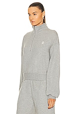 Eterne Cropped Half-Zip Sweatshirt in Heather Grey, view 3, click to view large image.