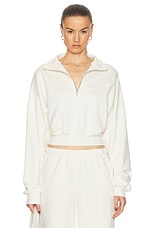 Eterne Cropped Half Zip Sweatshirt in Cream, view 1, click to view large image.