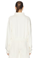 Eterne Cropped Half Zip Sweatshirt in Cream, view 3, click to view large image.