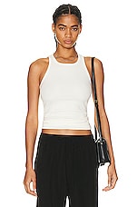 Eterne High Neck Fitted Tank Top in Cream, view 1, click to view large image.