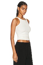 Eterne High Neck Fitted Tank Top in Cream, view 2, click to view large image.