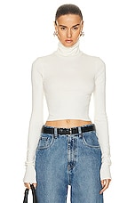 Eterne Cropped Fitted Turtleneck Top in Cream, view 1, click to view large image.