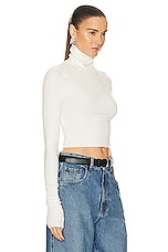 Eterne Cropped Fitted Turtleneck Top in Cream, view 2, click to view large image.