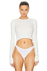 Eterne Cropped Long Sleeve Thermal Top in Ivory, view 1, click to view large image.