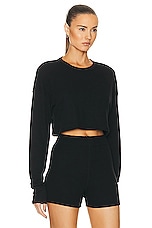 Eterne Cropped Oversized Thermal Top in Black, view 2, click to view large image.