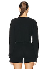 Eterne Cropped Oversized Thermal Top in Black, view 3, click to view large image.