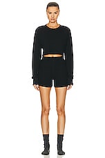 Eterne Cropped Oversized Thermal Top in Black, view 4, click to view large image.