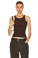 Eterne High Neck Fitted Tank Top in Chocolate, view 1, click to view large image.