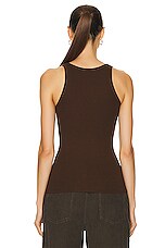 Eterne High Neck Fitted Tank Top in Chocolate, view 3, click to view large image.