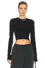 Eterne Cropped Long Sleeve Fitted Top in Black, view 1, click to view large image.