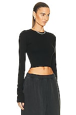 Eterne Cropped Long Sleeve Fitted Top in Black, view 2, click to view large image.