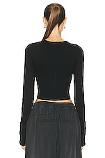 Eterne Cropped Long Sleeve Fitted Top in Black, view 3, click to view large image.