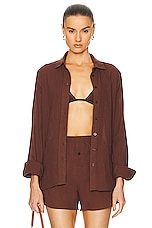 Eterne Jolene Button Down Top in Chocolate, view 1, click to view large image.