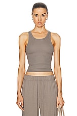 Eterne High Neck Fitted Tank Top in Clay, view 1, click to view large image.