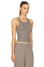 Eterne High Neck Fitted Tank Top in Clay, view 2, click to view large image.