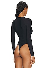 Eterne Long Sleeve Deep V Bodysuit in Black, view 4, click to view large image.