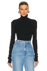 Eterne Cropped Fitted Turtleneck Top in Black, view 1, click to view large image.