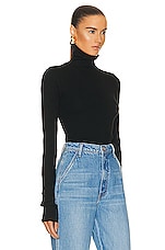 Eterne Cropped Fitted Turtleneck Top in Black, view 2, click to view large image.