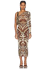 Etro One Sleeve Midi Dress in Print On Beige Base, view 1, click to view large image.