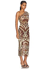 Etro One Sleeve Midi Dress in Print On Beige Base, view 2, click to view large image.