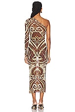 Etro One Sleeve Midi Dress in Print On Beige Base, view 4, click to view large image.