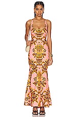Etro Button Down Maxi Dress in Print On Pink Base, view 2, click to view large image.