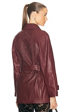 Etro Belted Leather Jacket in Plum, view 1, click to view large image.