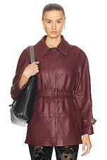 Etro Belted Leather Jacket in Plum, view 2, click to view large image.