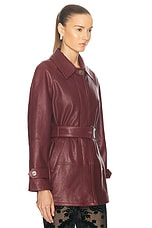Etro Belted Leather Jacket in Plum, view 3, click to view large image.