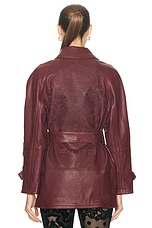 Etro Belted Leather Jacket in Plum, view 4, click to view large image.
