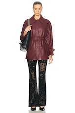 Etro Belted Leather Jacket in Plum, view 5, click to view large image.