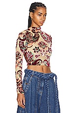 Etro Long Sleeve Crop Top in Multicolour On Yellow Base, view 2, click to view large image.