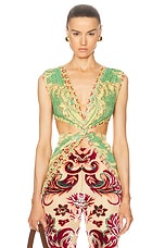 Etro Criss Cross Top in Print On Green Base, view 1, click to view large image.