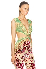 Etro Criss Cross Top in Print On Green Base, view 2, click to view large image.