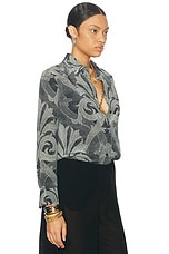 Etro Button Up Shirt in Print On Grey Base, view 2, click to view large image.