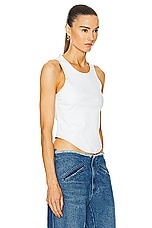 EZR Ribbed Leather Effect Tank Top in White, view 2, click to view large image.