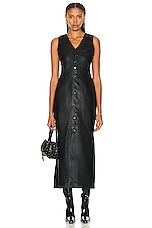FRAME Leather Midi Vest Dress in Black, view 1, click to view large image.