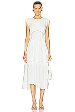 FRAME Gathered Seam Lace Inset Dress in White, view 1, click to view large image.