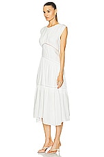 FRAME Gathered Seam Lace Inset Dress in White, view 3, click to view large image.