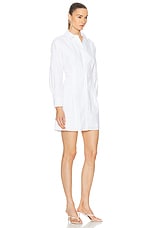 FRAME Pleated Shirt Dress in White, view 2, click to view large image.